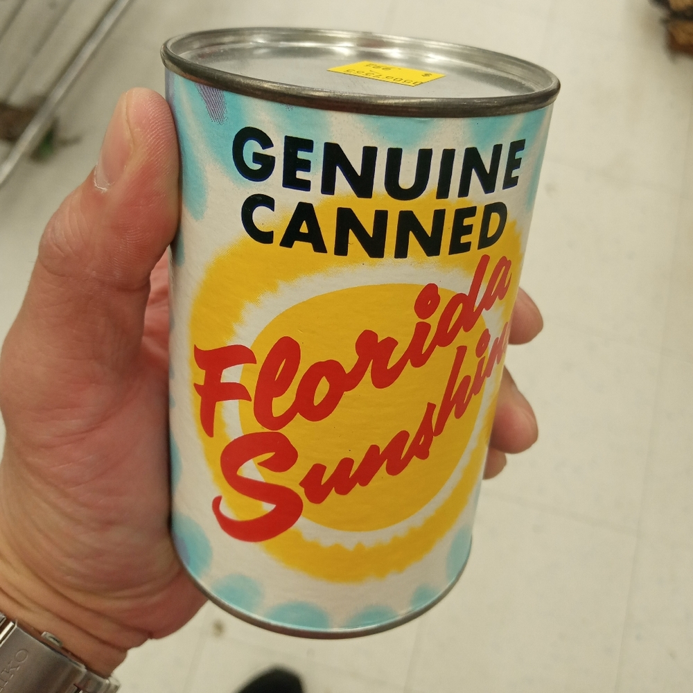 1966 genuine canned Florida Sunshine novelty postcard souvenir tin can